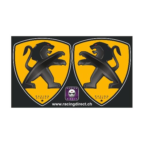 2 Peugeot Sport Aufkleber schwarzer Löwe auf gelbem Hintergrund PEUGEOT