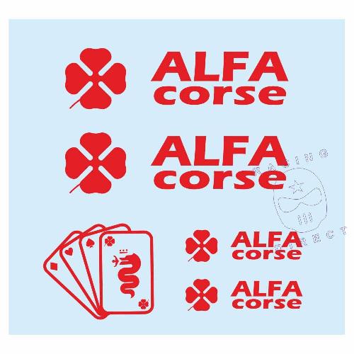 4 ALFA CORSE Aufkleber + 1 Ass-Quadrat ALFA ROMEO