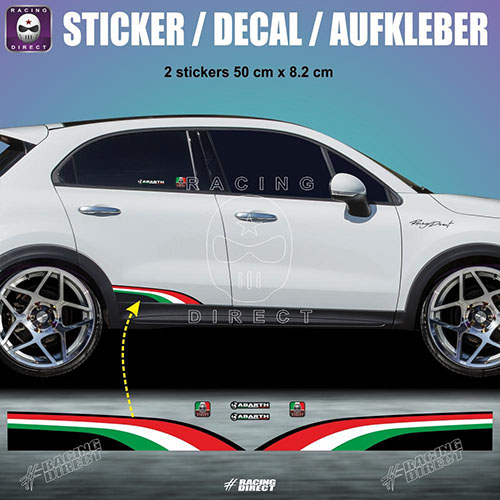 Tricolor ITALIA Seitenstreifen Aufkleber FIAT ABARTH